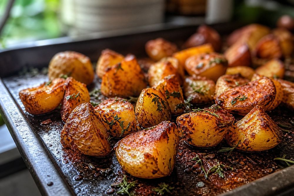 Les pommes de terre rôties au four croustillantes tiennent à peu